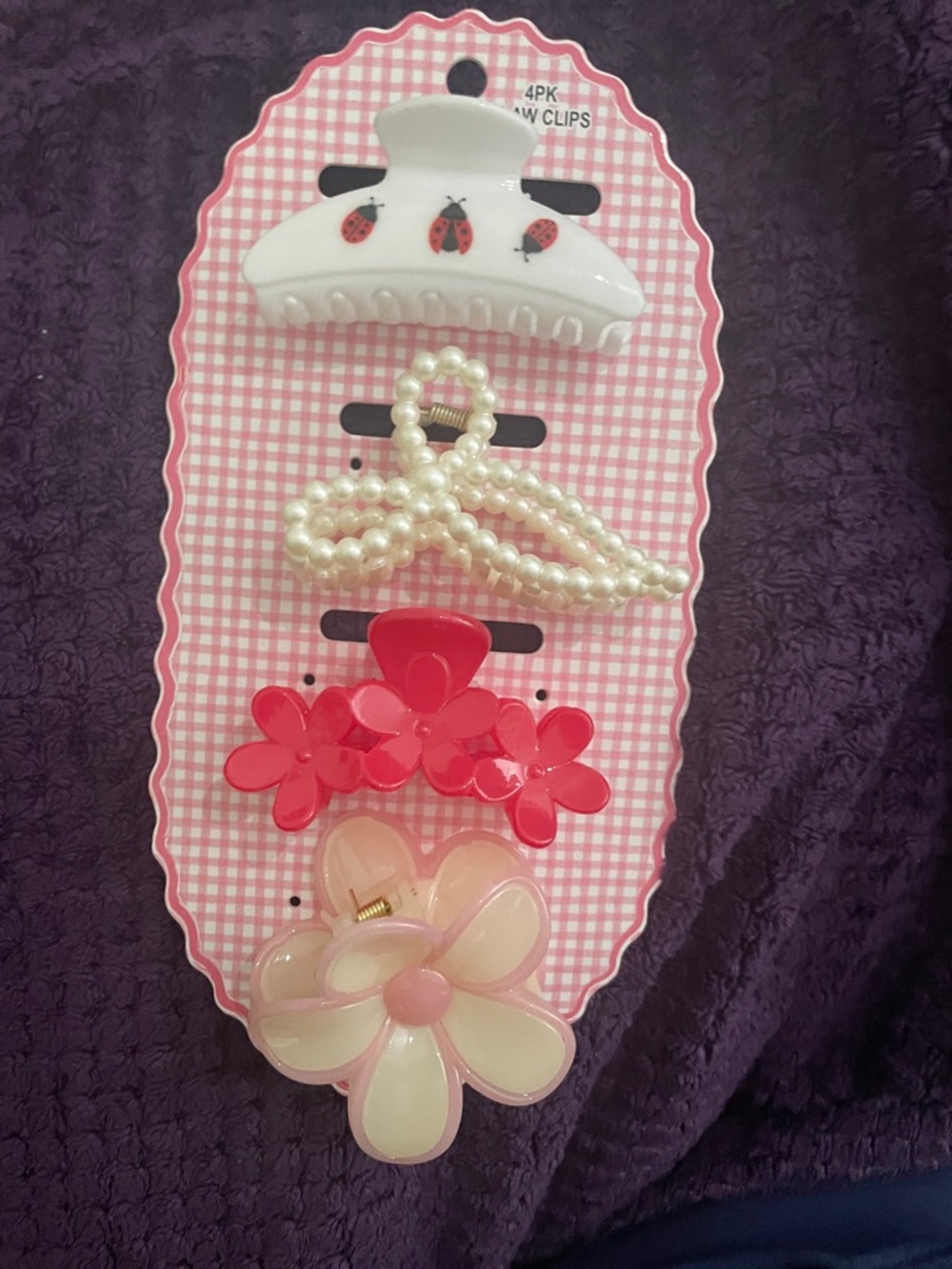 Kids Hair Clip Set - Pink, White & Red Floral and Pearl Accents